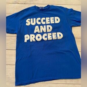 Blue Graphic T-Shirt with Bold Text